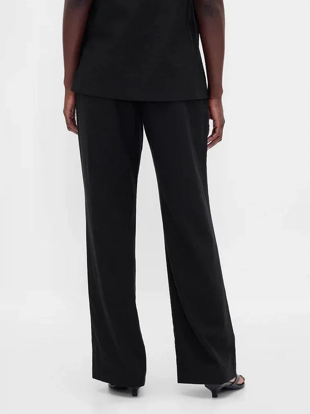 Pantalones acampanados de mezcla de lino de talle bajo
