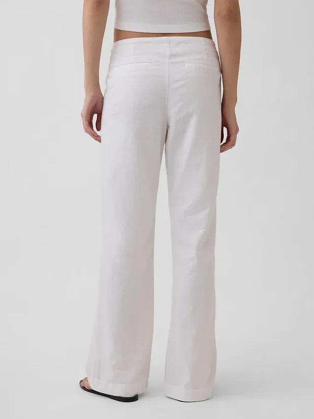 Pantalones acampanados de mezcla de lino de talle bajo