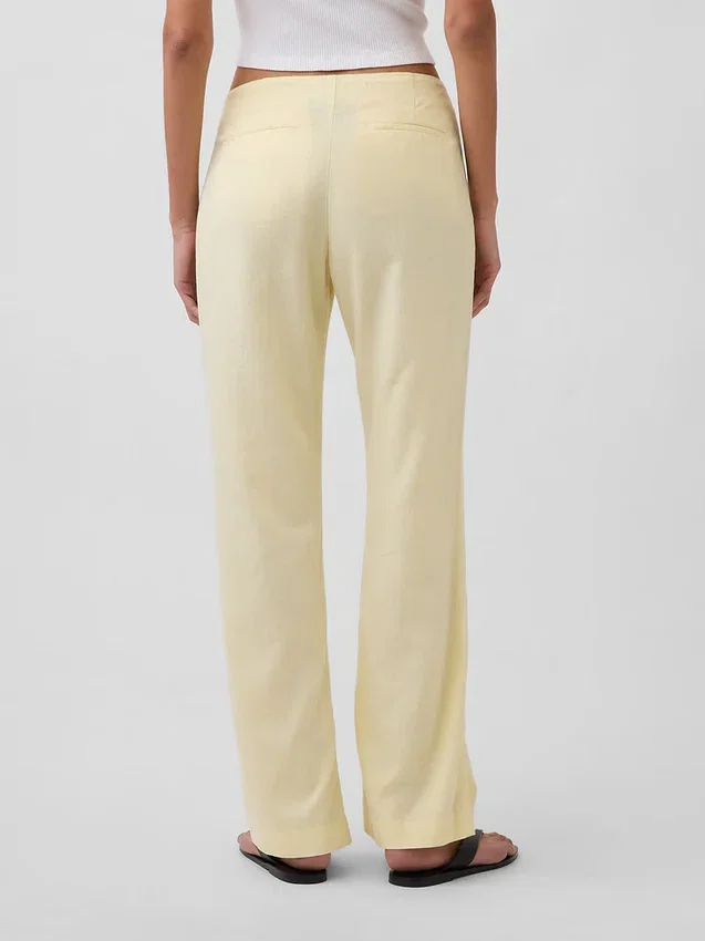 Pantalones acampanados de mezcla de lino de talle bajo