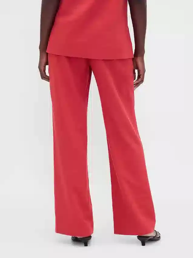 Pantalones acampanados de mezcla de lino de talle bajo