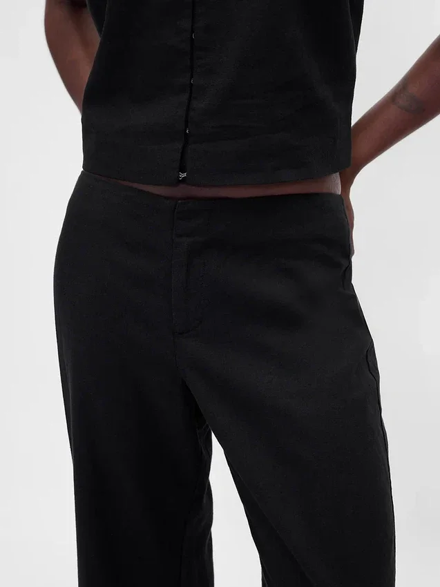 Pantalones acampanados de mezcla de lino de talle bajo