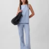 Pantalones acampanados de mezcla de lino de talle bajo