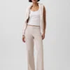 Pantalones acampanados de mezcla de lino de talle bajo