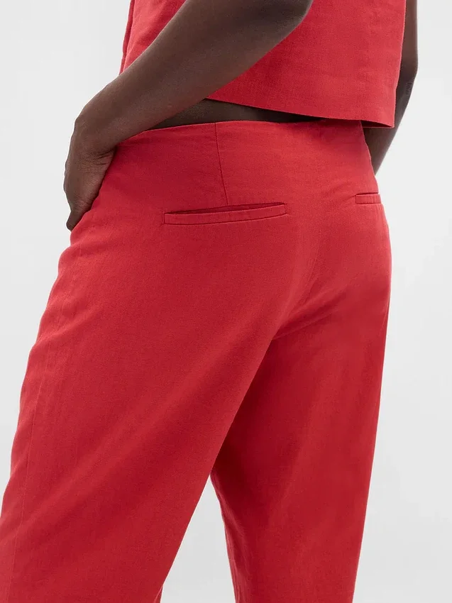 Pantalones acampanados de mezcla de lino de talle bajo