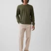 Pantalones caqui rectos de corte relajado en sarga pesada