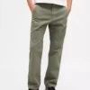 Pantalones caqui rectos de corte relajado en sarga pesada