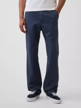 Pantalones caqui rectos de corte relajado en sarga pesada