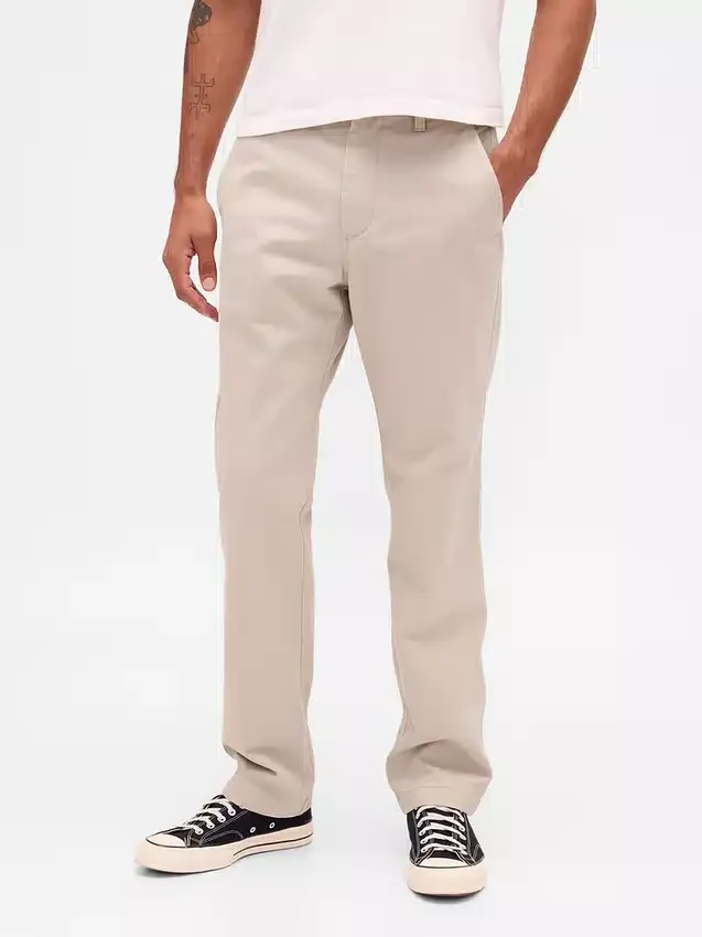Pantalones caqui rectos de corte relajado en sarga pesada