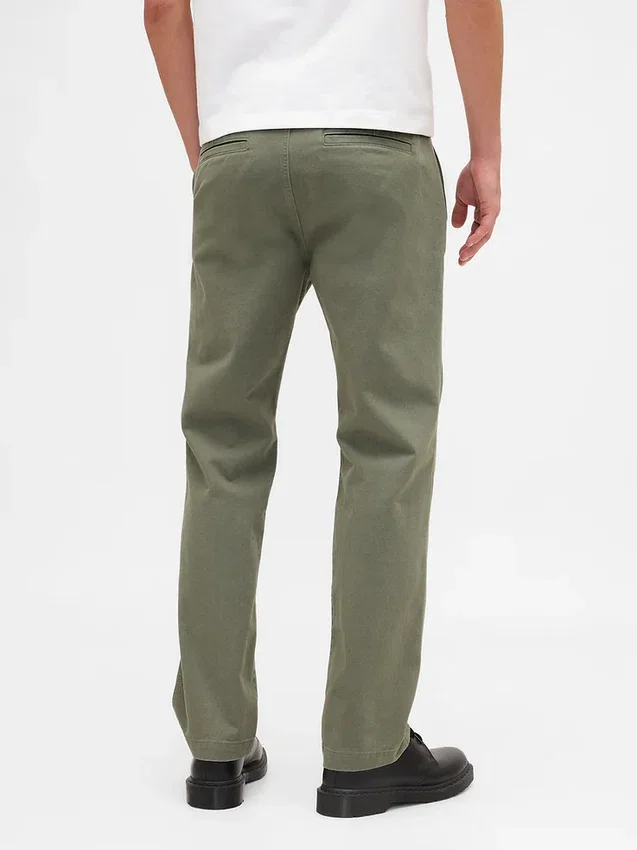 Pantalones caqui rectos de corte relajado en sarga pesada