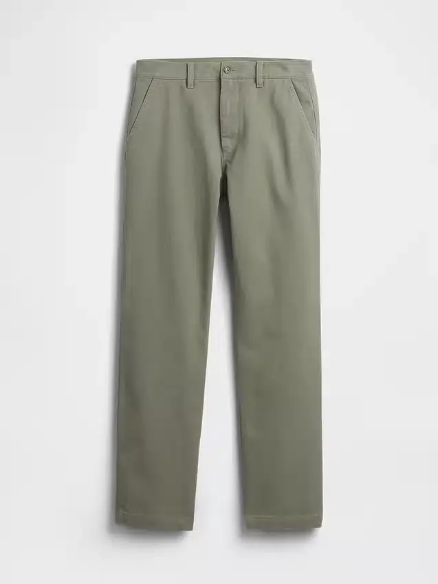 Pantalones caqui rectos de corte relajado en sarga pesada