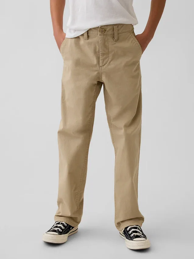Pantalones caqui rectos y holgados de estilo uniforme moderno para niños