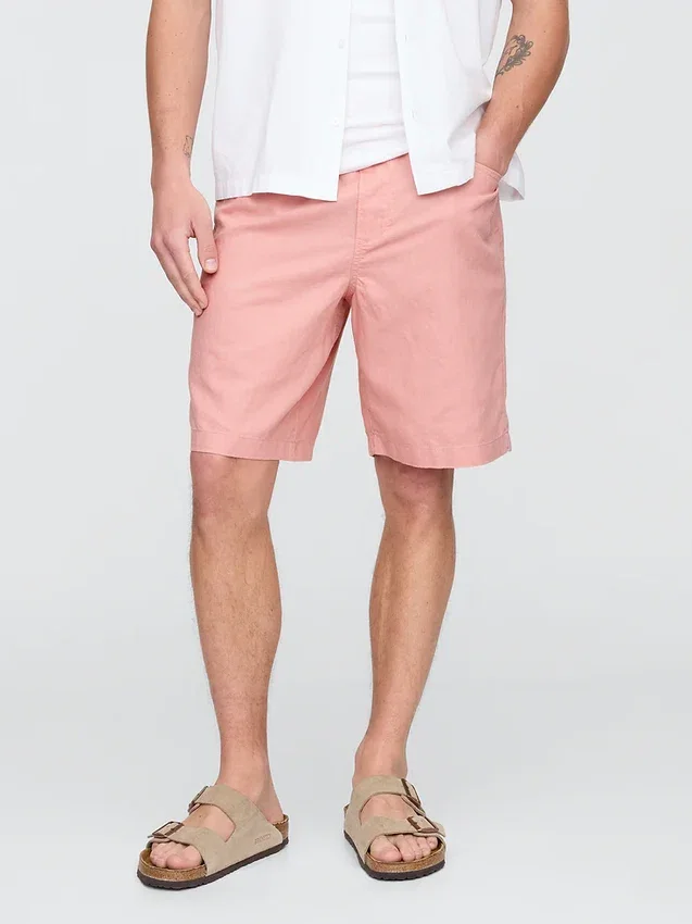 Pantalones cortos cómodos de lino y algodón de 9"