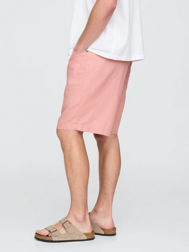 Pantalones cortos cómodos de lino y algodón de 9"
