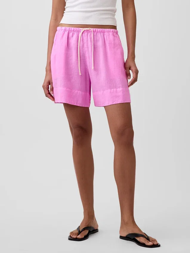 Pantalones cortos cómodos de mezcla de lino de 6"