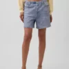Pantalones cortos cómodos de tela de punto estampada estilo denim, de talle medio, de 5"