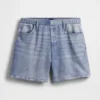 Pantalones cortos cómodos de tela de punto estampada estilo denim, de talle medio, de 5"
