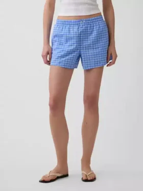 Pantalones cortos de 4″ con estampado de cuadros en tela seersucker