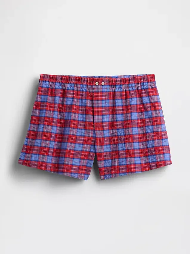 Pantalones cortos de 4" con estampado de cuadros en tela seersucker