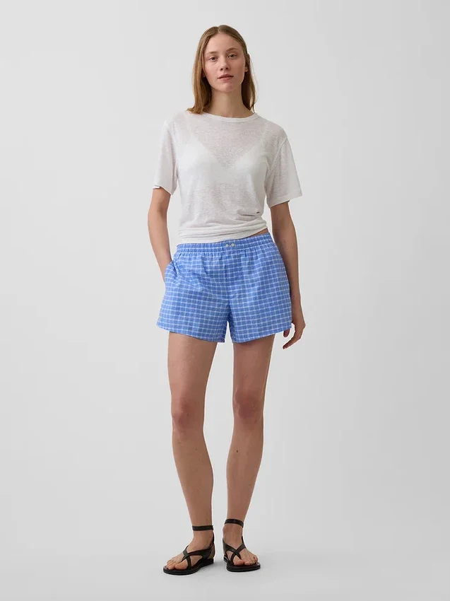 Pantalones cortos de 4" con estampado de cuadros en tela seersucker