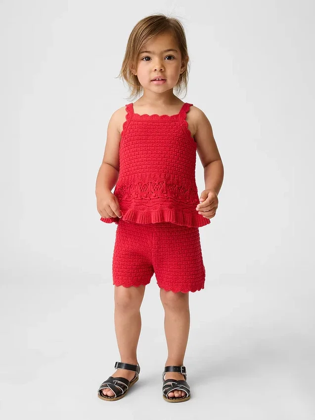 Pantalones cortos de ganchillo con dobladillo festoneado para bebés y niños