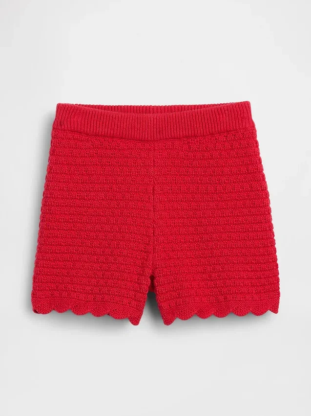 Pantalones cortos de ganchillo con dobladillo festoneado para bebés y niños