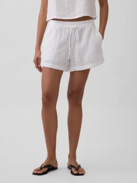 Pantalones cortos de gasa de algodón de talle medio de 4″