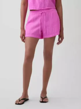 Pantalones cortos de gasa de algodón de talle medio de 4″