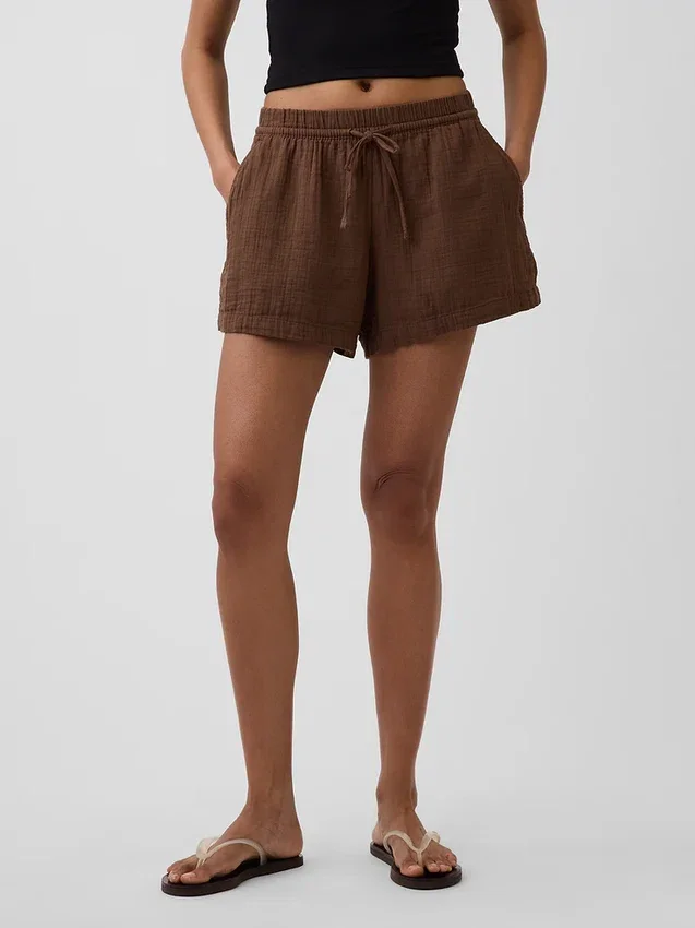 Pantalones cortos de gasa de algodón de talle medio de 4"