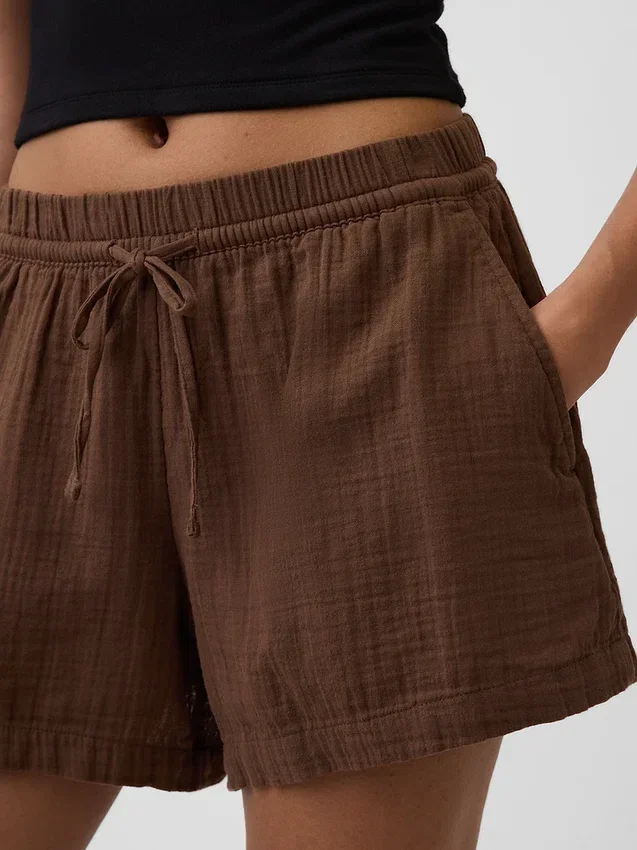 Pantalones cortos de gasa de algodón de talle medio de 4"