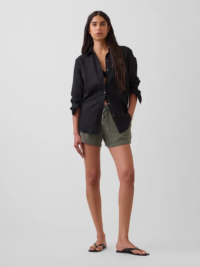 Pantalones cortos de gasa de algodón de talle medio de 4"
