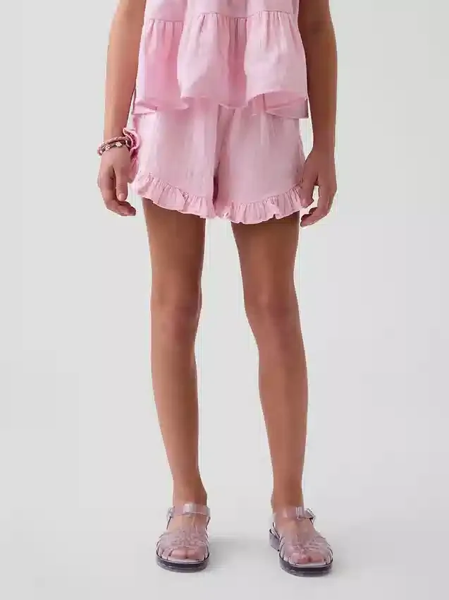Pantalones cortos de gasa de algodón para niños con volantes