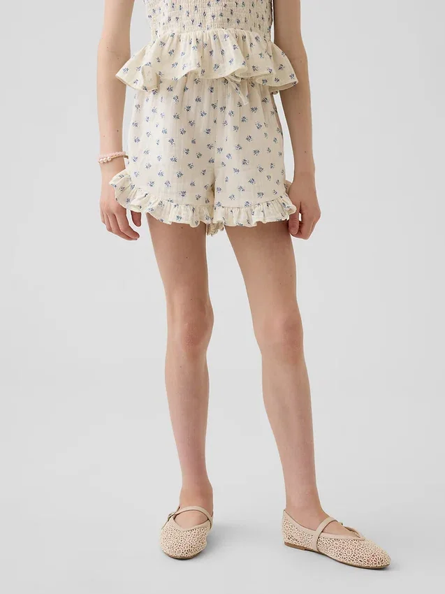 Pantalones cortos de gasa de algodón para niños con volantes