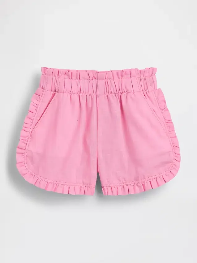 Pantalones cortos de lino y algodón con volantes y diseño de delfines para bebés y niños pequeños