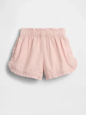 Pantalones cortos de lino y algodón con volantes y diseño de delfines para bebés y niños pequeños