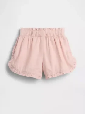 Pantalones cortos de lino y algodón con volantes y diseño de delfines para bebés y niños pequeños
