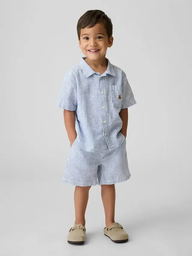 Pantalones cortos de lino y algodón para bebés y niños pequeños