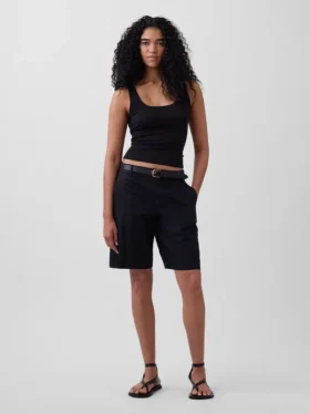 Pantalones cortos de mezcla de lino de 9" de talle bajo