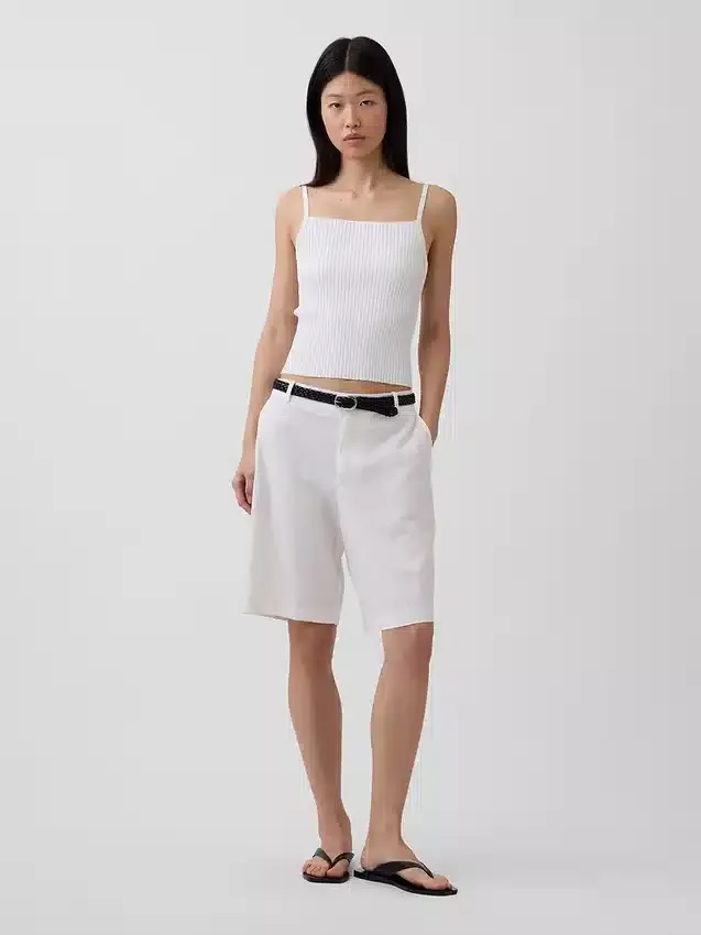 Pantalones cortos de mezcla de lino de 9" de talle bajo