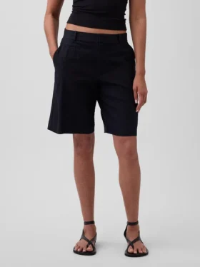 Pantalones cortos de mezcla de lino de 9″ de talle bajo