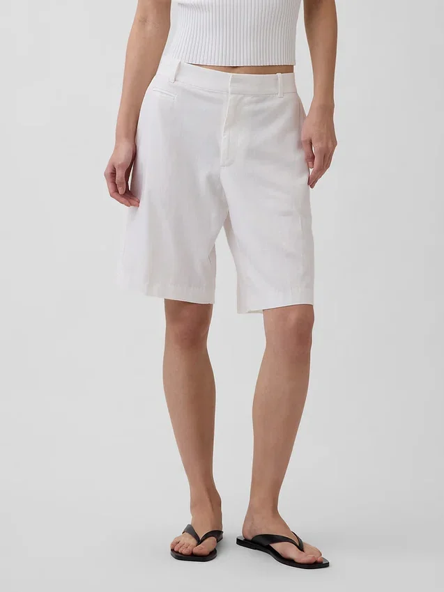 Pantalones cortos de mezcla de lino de 9" de talle bajo