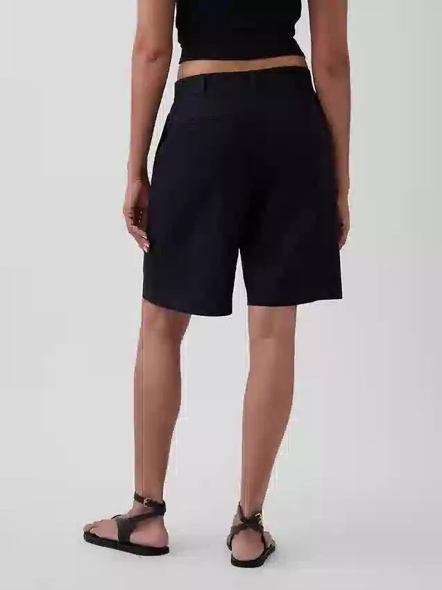 Pantalones cortos de mezcla de lino de 9" de talle bajo