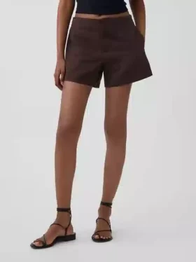 Pantalones cortos de mezcla de lino de tiro medio de 4″