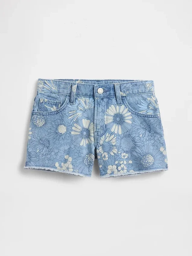 Pantalones cortos de mezclilla con estampado floral y talle bajo para niños