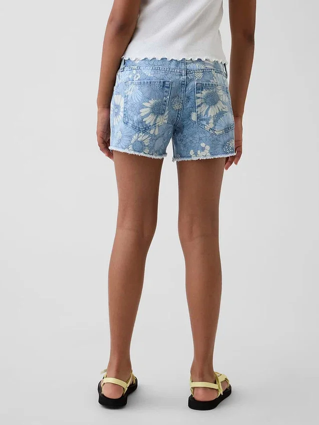 Pantalones cortos de mezclilla con estampado floral y talle bajo para niños
