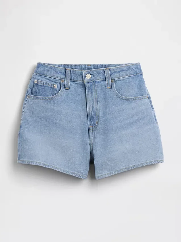 Pantalones cortos de mezclilla de corte recto holgado y talle alto de 3.5"