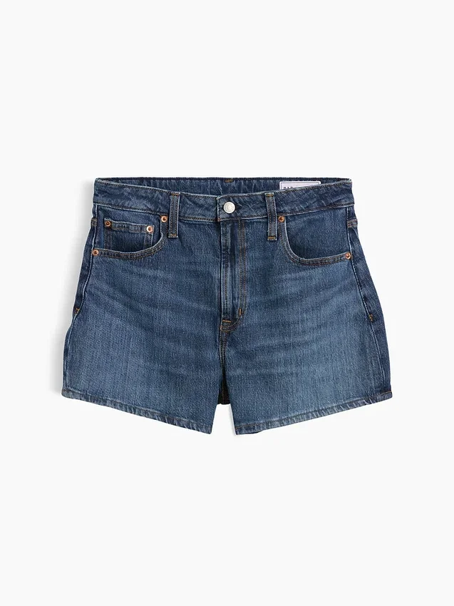 Pantalones cortos de mezclilla de corte recto holgado y talle alto de 3.5"