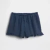 Pantalones cortos de mezclilla de gasa de algodón para niños con volantes