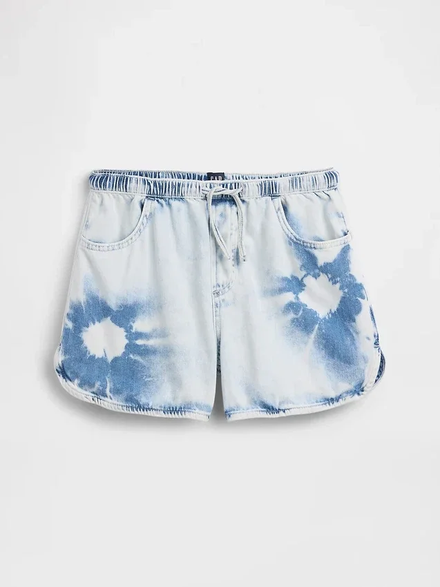 Pantalones cortos de mezclilla de talle alto con estampado tie-dye para niños