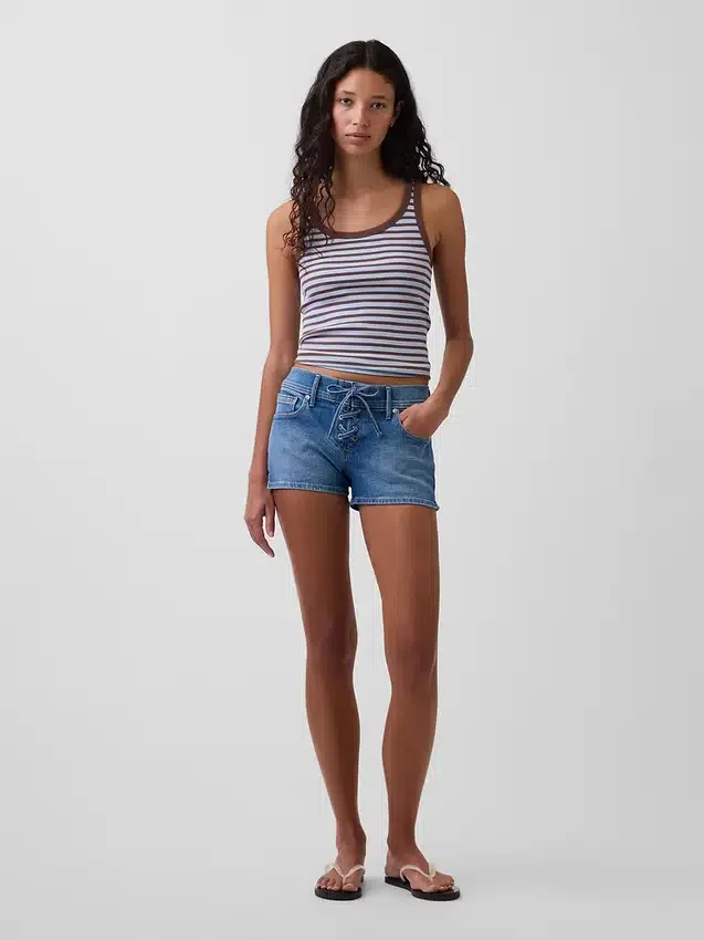 Pantalones cortos de mezclilla de talle bajo con cordón de 3"