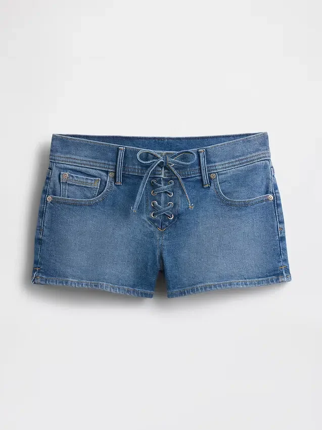 Pantalones cortos de mezclilla de talle bajo con cordón de 3"